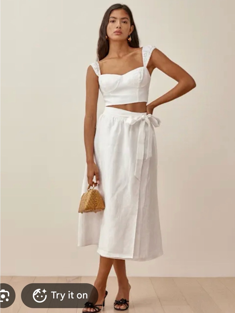Reformation White Midi Wrap Skirt with Tie Waist